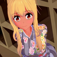 A yukata worn by Chika during a trip to the onsen